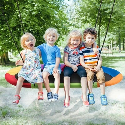 Costway 60'' Saucer Tree Swing Surf Outdoor Adjustable Kids Giant Oval Platform Swing Set Colorful/Blue/Green/Purple 2 Costway 60'' Saucer Tree Swing Surf Outdoor Adjustable Kids Giant Oval Platform Swing Set Colorful/Blue/Green/Purple - Image 2