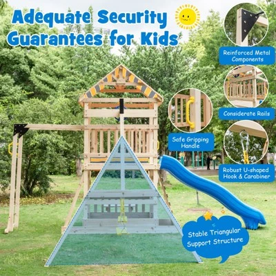 Costway Backyard Wooden Swing Set Slide Playset For Kids Outdoor Climbing Wall Sandpit 3 Costway Backyard Wooden Swing Set Slide Playset For Kids Outdoor Climbing Wall Sandpit - Image 3