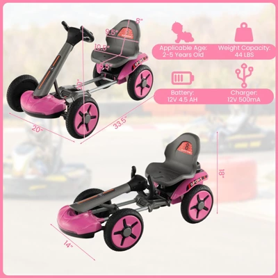 Costway 12V Kids Electric Go Kart Foldable Quad Racing Ride On Toy Car With Flashing Light Pink/Red 2 Costway 12V Kids Electric Go Kart Foldable Quad Racing Ride On Toy Car With Flashing Light Pink/Red - Image 2