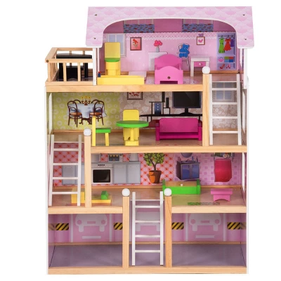 Costway Doll Cottage Dollhouse W/ Furniture Kids Wood House Playset Children Toy 3 Costway Doll Cottage Dollhouse W/ Furniture Kids Wood House Playset Children Toy - Image 3