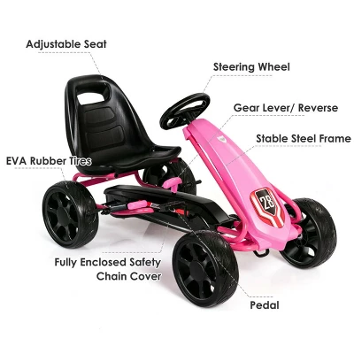 Go Kart Pedal Car Kids Ride On Toys Pedal Powered 4 Wheel Adjustable Seat Pink/Black 7 Go Kart Pedal Car Kids Ride On Toys Pedal Powered 4 Wheel Adjustable Seat Pink/Black - Image 7