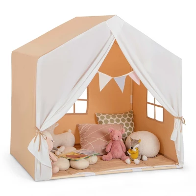 Costway Kid's Play Tent Toddler Playhouse Castle Solid Wood Frame With Washable Mat Orange/Pink 10 Costway Kid's Play Tent Toddler Playhouse Castle Solid Wood Frame With Washable Mat Orange/Pink - Image 10