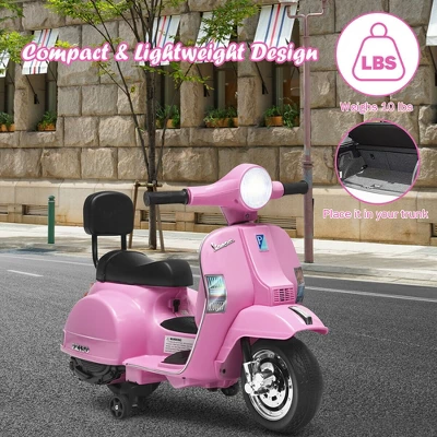 Costway 6V Kids Ride On Vespa Scooter Motorcycle For Toddler W/ Training Wheels PinkBlueGreenBlack 8 Costway 6V Kids Ride On Vespa Scooter Motorcycle For Toddler W/ Training Wheels PinkBlueGreenBlack - Image 8
