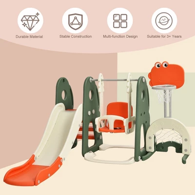 Costway 6 In 1 Toddler Slide And Swing Set Climber Playset W/ Ball Games WhiteOrange 2 Costway 6 In 1 Toddler Slide And Swing Set Climber Playset W/ Ball Games WhiteOrange - Image 2