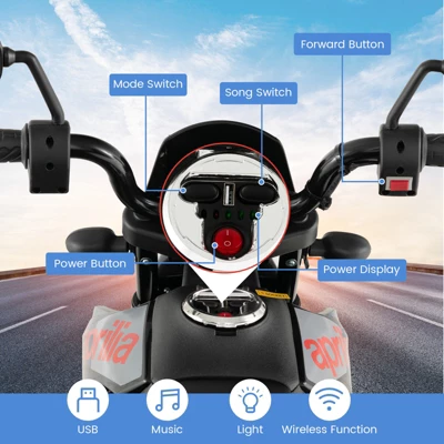 Costway 12V Licensed Aprilia Kids Ride On Motorcycle Electric Dirt Bike With Light & Music 5 Costway 12V Licensed Aprilia Kids Ride On Motorcycle Electric Dirt Bike With Light & Music - Image 5