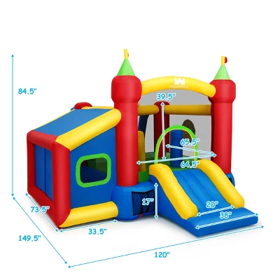 Costway Inflatable Bounce House, 7-in-1 Jump And Slide Bouncer W/ Basketball Rim, Football & Ocean Ball Playing Area, Dart Target(Without Blower) 4 Costway Inflatable Bounce House, 7-in-1 Jump And Slide Bouncer W/ Basketball Rim, Football & Ocean Ball Playing Area, Dart Target(Without Blower) - Image 4