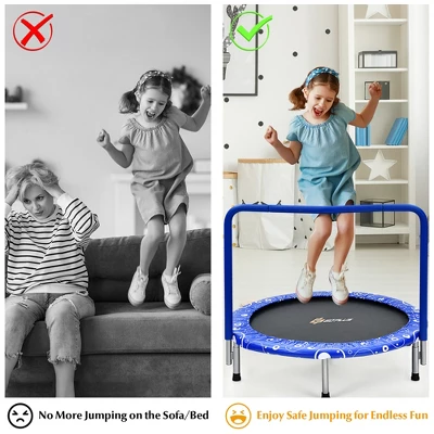Costway 36'' Kids Trampoline Rebounder W/Full Covered Handrail & Pad Indoor Outdoor PinkBlue 6 Costway 36'' Kids Trampoline Rebounder W/Full Covered Handrail & Pad Indoor Outdoor PinkBlue - Image 6