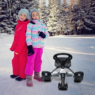 Costway Kids Snow Racer Sled W/Steering Wheel Double Brakes Pull Rope Iron Frame 1 Costway Kids Snow Racer Sled W/Steering Wheel Double Brakes Pull Rope Iron Frame