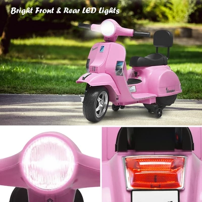 Costway 6V Kids Ride On Vespa Scooter Motorcycle For Toddler W/ Training Wheels PinkBlueGreenBlack 7 Costway 6V Kids Ride On Vespa Scooter Motorcycle For Toddler W/ Training Wheels PinkBlueGreenBlack - Image 7