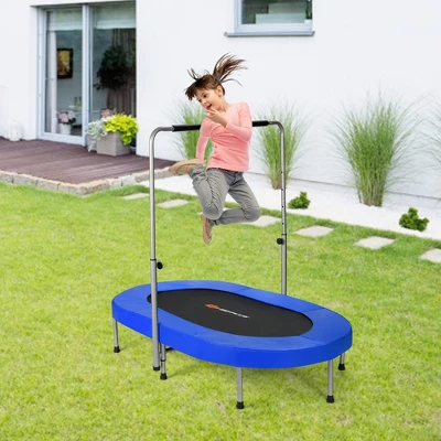 Costway Foldable Trampoline Double Mini Kids Fitness Rebounder W/ Adjustable Handle RedBlue 3 Costway Foldable Trampoline Double Mini Kids Fitness Rebounder W/ Adjustable Handle RedBlue - Image 3
