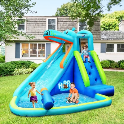 Costway Inflatable Kids Hippo Bounce House Slide Climbing Wall Splash Pool W/ Bag 2 Costway Inflatable Kids Hippo Bounce House Slide Climbing Wall Splash Pool W/ Bag - Image 2