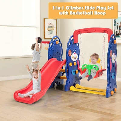 3 In 1 Toddler Climber And Swing Set Kid Climber Slide Playset W/Basketball Hoop 2 3 In 1 Toddler Climber And Swing Set Kid Climber Slide Playset W/Basketball Hoop - Image 2