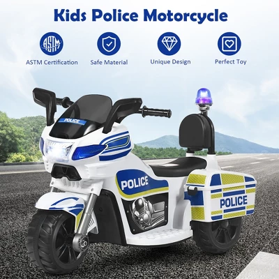 Costway 6V Kids Ride On Police Motorcycle Trike 3-Wheel W/ Headlight And Flashing Siren, White 4 Costway 6V Kids Ride On Police Motorcycle Trike 3-Wheel W/ Headlight And Flashing Siren, White - Image 4