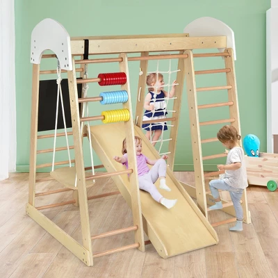 Costway Indoor Playground Climbing Gym Kids Wooden 8 In 1 Climber Playset For Children 2 Costway Indoor Playground Climbing Gym Kids Wooden 8 In 1 Climber Playset For Children - Image 2