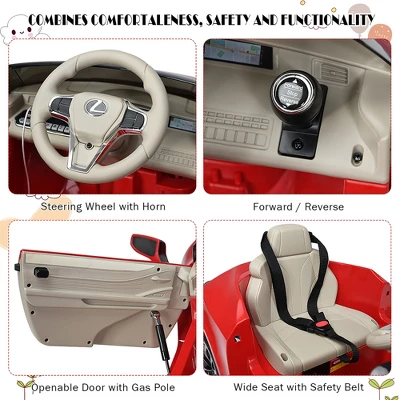 Costway 12V Kids Ride On Car Lexus LC500 Licensed Remote Control Electric Vehicle Red 8 Costway 12V Kids Ride On Car Lexus LC500 Licensed Remote Control Electric Vehicle Red - Image 8