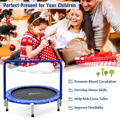 Costway 36'' Kids Trampoline Rebounder W/Full Covered Handrail & Pad Indoor Outdoor PinkBlue 2 Costway 36'' Kids Trampoline Rebounder W/Full Covered Handrail & Pad Indoor Outdoor PinkBlue - Image 2