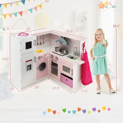 Costway Kids Corner Kitchen Play Set W/ Lifelike Sound & Sparkling Light Gift For Age 3+ 2 Costway Kids Corner Kitchen Play Set W/ Lifelike Sound & Sparkling Light Gift For Age 3+ - Image 2