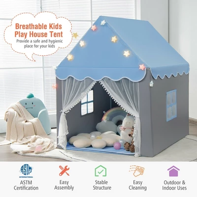 Costway Kids Playhouse Tent Large Castle Fairy Tent Gift W/Star Lights Mat 2 Costway Kids Playhouse Tent Large Castle Fairy Tent Gift W/Star Lights Mat - Image 2