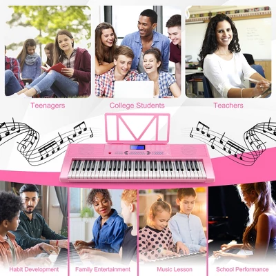 Costway 61-Key Electric Piano Portable Digital Keyboard W/Lighted Key Music Stand Pink 9 Costway 61-Key Electric Piano Portable Digital Keyboard W/Lighted Key Music Stand Pink - Image 9
