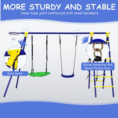 Costway 5-In-1 Outdoor Kids Swing Set W/ Heavy Duty Swing Frame & Ground Stakes Backyard 4 Costway 5-In-1 Outdoor Kids Swing Set W/ Heavy Duty Swing Frame & Ground Stakes Backyard - Image 4