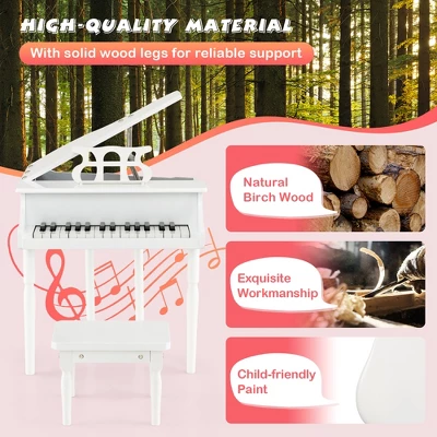 Costway 30 Key Classical Kids Piano Wooden Musical Instrument Toy W/ Stand & Stool White 7 Costway 30 Key Classical Kids Piano Wooden Musical Instrument Toy W/ Stand & Stool White - Image 7