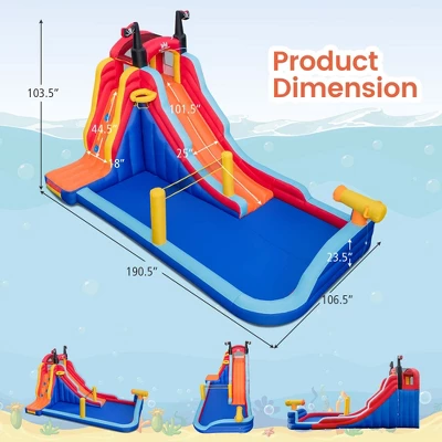 Costway Inflatable Water Slide Park Pirate Theme Bouncer Playhouse Castle With 735W Blower 2 Costway Inflatable Water Slide Park Pirate Theme Bouncer Playhouse Castle With 735W Blower - Image 2