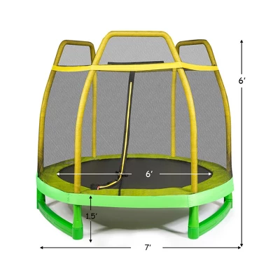Costway 7 FT Kids Trampoline W/Safety Enclosure Net Spring Pad Indoor Outdoor Heavy Duty YellowBlue 9 Costway 7 FT Kids Trampoline W/Safety Enclosure Net Spring Pad Indoor Outdoor Heavy Duty YellowBlue - Image 9