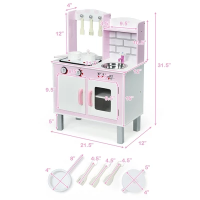 Costway Kids Play Kitchen Wooden Pretend Play Cooking Set Toys W/ Accessories 1 Costway Kids Play Kitchen Wooden Pretend Play Cooking Set Toys W/ Accessories