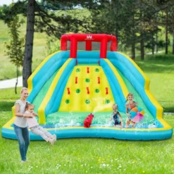 Costway Inflatable Mighty Water Park Bouncy Splash Pool Climbing Wall W/ 735W Blower