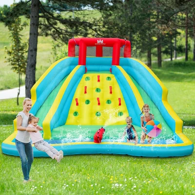 Costway Inflatable Mighty Water Park Bouncy Splash Pool Climbing Wall W/ 735W Blower 1 Costway Inflatable Mighty Water Park Bouncy Splash Pool Climbing Wall W/ 735W Blower