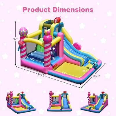 Costway Inflatable Bounce House Sweet Candy Bouncy Castle W/ Water Slide& 480W Blower 3 Costway Inflatable Bounce House Sweet Candy Bouncy Castle W/ Water Slide& 480W Blower - Image 3