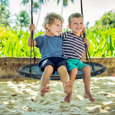 Costway 40'' Spider Web Tree Swing Set W/ Adjustable Hanging Ropes Kids Play Set BlueGreenOrange 1 Costway 40'' Spider Web Tree Swing Set W/ Adjustable Hanging Ropes Kids Play Set BlueGreenOrange