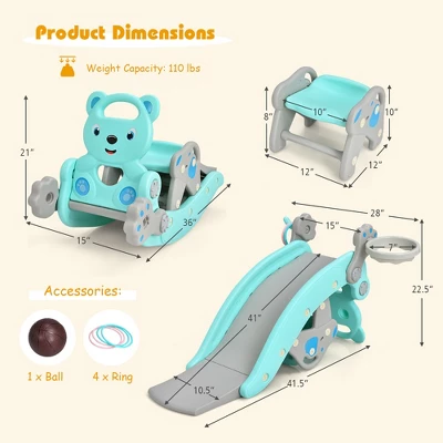 Costway Baby Rocking Horse Slide Set 4-in-1 Kids Swing Toys W/Basketball Hoop Ferrule GreenPink 3 Costway Baby Rocking Horse Slide Set 4-in-1 Kids Swing Toys W/Basketball Hoop Ferrule GreenPink - Image 3