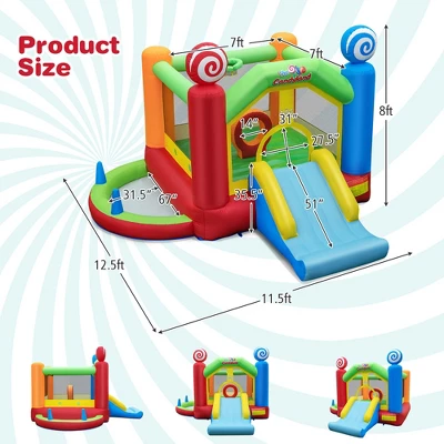 Costway Candy Land Theme Kids Inflatable Bounce Castle With 735W Air Blower Indoor Outdoor 2 Costway Candy Land Theme Kids Inflatable Bounce Castle With 735W Air Blower Indoor Outdoor - Image 2
