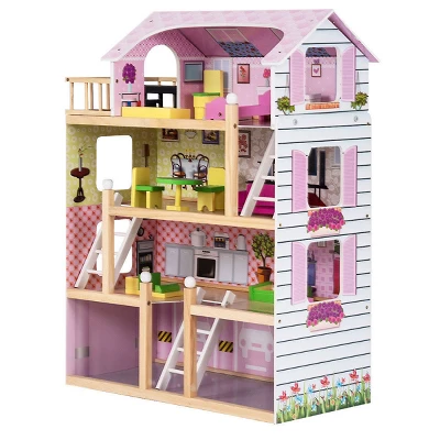 Costway Doll Cottage Dollhouse W/ Furniture Kids Wood House Playset Children Toy 5 Costway Doll Cottage Dollhouse W/ Furniture Kids Wood House Playset Children Toy - Image 5