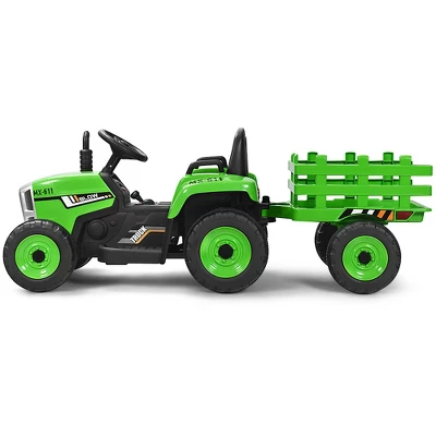 Costway 12V Kids Ride On Tractor With Trailer Ground Loader W/ RC & Lights RedPinkGreen 6 Costway 12V Kids Ride On Tractor With Trailer Ground Loader W/ RC & Lights RedPinkGreen - Image 6