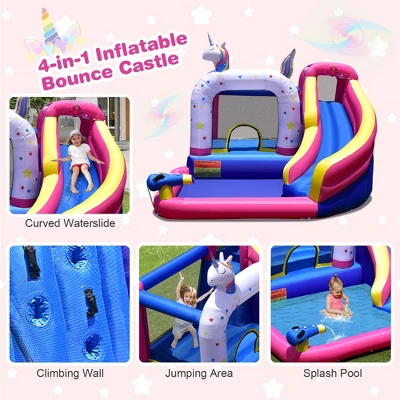Costway Unicorn Theme Inflatable Water Slide Kids Bounce Castle W/ 480W Air Blower 5 Costway Unicorn Theme Inflatable Water Slide Kids Bounce Castle W/ 480W Air Blower - Image 5