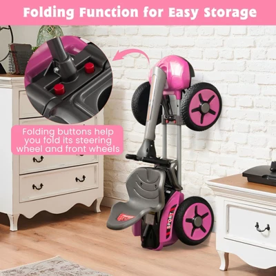 Costway 12V Kids Electric Go Kart Foldable Quad Racing Ride On Toy Car With Flashing Light Pink/Red 4 Costway 12V Kids Electric Go Kart Foldable Quad Racing Ride On Toy Car With Flashing Light Pink/Red - Image 4