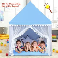 Costway Kids Play Tent Large Playhouse Children Play Castle Fairy Tent Gift W/ Mat PinkBlue