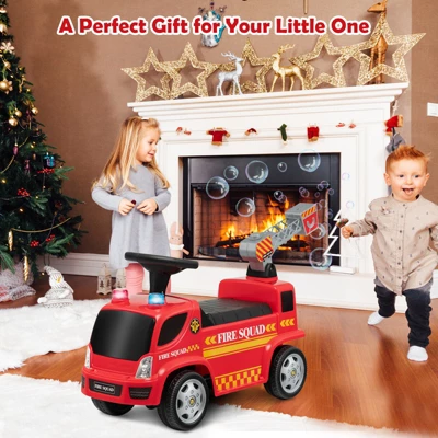 Costway Kids Ride On Fire Truck Foot-to-Floor Sliding Push Car W/ Music & Bubble Maker 2 Costway Kids Ride On Fire Truck Foot-to-Floor Sliding Push Car W/ Music & Bubble Maker - Image 2