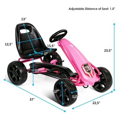 Go Kart Pedal Car Kids Ride On Toys Pedal Powered 4 Wheel Adjustable Seat Pink/Black 2 Go Kart Pedal Car Kids Ride On Toys Pedal Powered 4 Wheel Adjustable Seat Pink/Black - Image 2