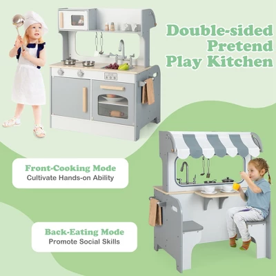 Costway 2 In 1 Kids Play Kitchen& Restaurant Double Sided Wooden Kitchen Playset Toddler 4 Costway 2 In 1 Kids Play Kitchen& Restaurant Double Sided Wooden Kitchen Playset Toddler - Image 4