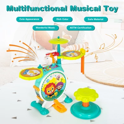 Costway 3-Piece Electric Kids Drum Set Musical Toy Gift W/Microphone Stool Pedal 5 Costway 3-Piece Electric Kids Drum Set Musical Toy Gift W/Microphone Stool Pedal - Image 5