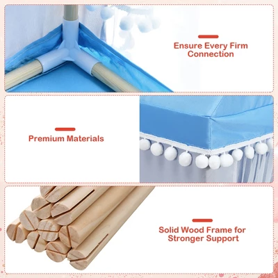 Costway Kids Play Tent Large Playhouse Children Play Castle Fairy Tent Gift W/ Mat PinkBlue 8 Costway Kids Play Tent Large Playhouse Children Play Castle Fairy Tent Gift W/ Mat PinkBlue - Image 8