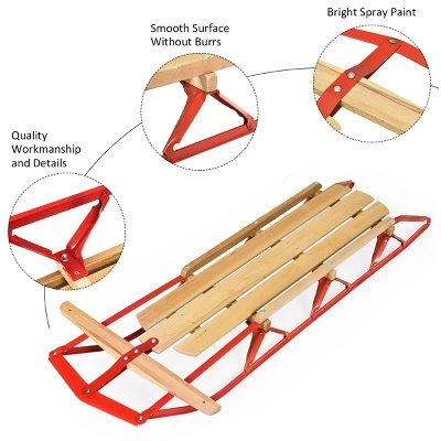 Costway 54''Kids Wooden Snow Sled Runners Steering Bar Steering Snow Slider 7 Costway 54''Kids Wooden Snow Sled Runners Steering Bar Steering Snow Slider - Image 7
