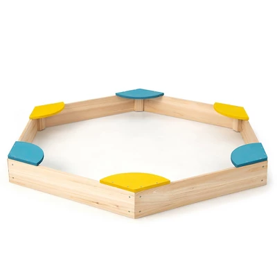 Costway Outdoor Wooden Sandbox With Seats Backyard Bottomless Sandpit For Kids Aged 3+ 9 Costway Outdoor Wooden Sandbox With Seats Backyard Bottomless Sandpit For Kids Aged 3+ - Image 9