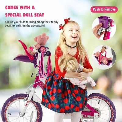 Costway 16'' Kids Bike With Doll Seat Girls Bicycle With Training Wheels For 4-7 Years Old Girl 6 Costway 16'' Kids Bike With Doll Seat Girls Bicycle With Training Wheels For 4-7 Years Old Girl - Image 6