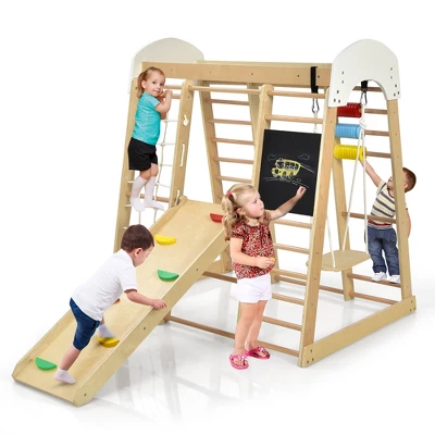Costway Indoor Playground Climbing Gym Kids Wooden 8 In 1 Climber Playset For Children 9 Costway Indoor Playground Climbing Gym Kids Wooden 8 In 1 Climber Playset For Children - Image 9