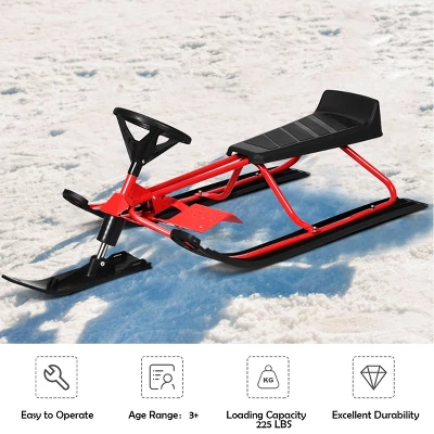 Costway Snow Racer Sled Steering Wheel Double Brakes Pull Rope Slider 4 Costway Snow Racer Sled Steering Wheel Double Brakes Pull Rope Slider - Image 4