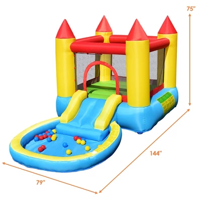 Costway Inflatable Bounce House Kids Slide Jumping Castle Bouncer W/ Balls Pool & Bag 1 Costway Inflatable Bounce House Kids Slide Jumping Castle Bouncer W/ Balls Pool & Bag